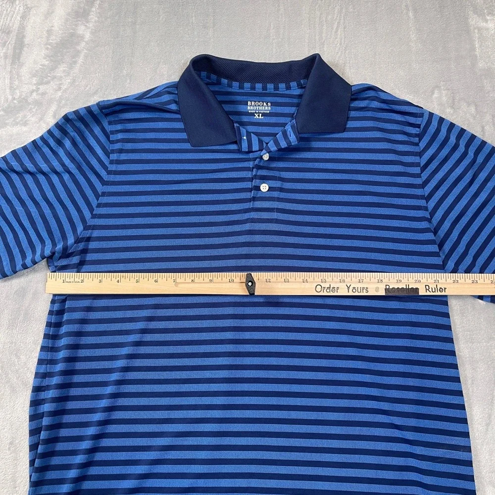 Brooks Brothers Mens XL Blue Striped Short Sleeve Polo Shirt Golden Fleece Logo